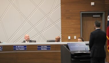Board Vice President Bill Parker speaks during an April 27 board of trustees meeting held at 610 E. Bethany Drive in Allen. (Colby Farr/Community Impact)
