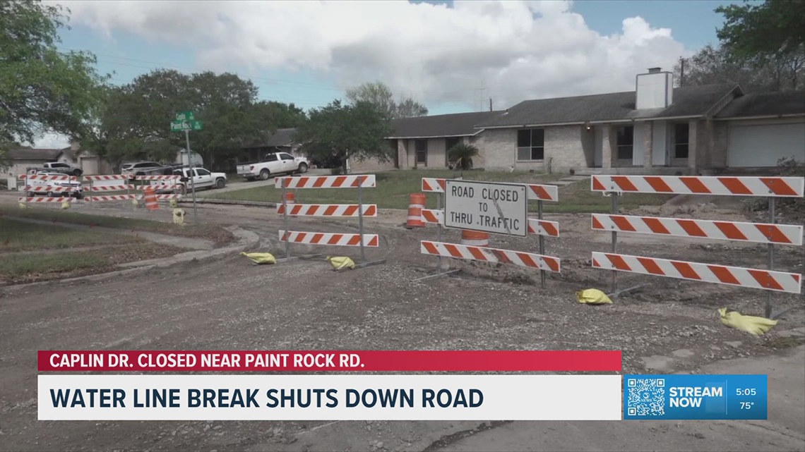 Emergency road closure on Caplin Drive in Corpus Christi for water line repairs
