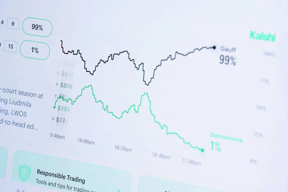 A laptop displays trades on the Kalshi website. A Texas GOP candidate was busted for insider trading on the app. (AP Photo/Jenny Kane) (Jenny Kane/Associated Press)