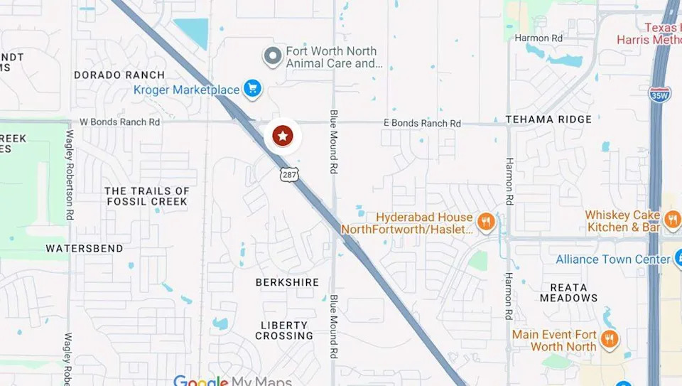 This map shows the site of about 22 acres owned by H-E-B on the southeastern corner of East Bonds Ranch Road and U.S. 287 in far north Fort Worth.