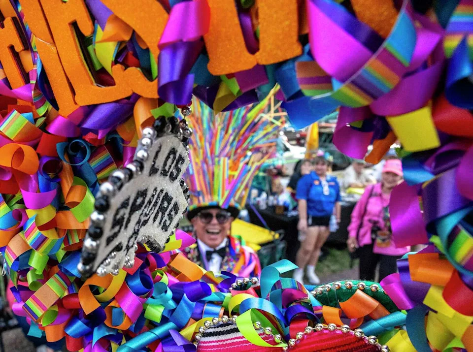 Michael Quintanilla, also known as Mr. Fiesta, kicks off the people's parade during the FiestaFiesta opening ceremony at Travis Park on Thursday, April 16, 2026, in San Antonio. (Andrew J. Whitaker/San Antonio Express-News)