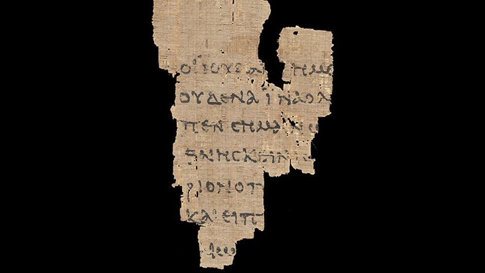 St. John Fragment (P. Ryl. 457). Papyrus fragment of the Gospel of John 1831–33, dated to the 2nd century CE. John Rylands Libra.