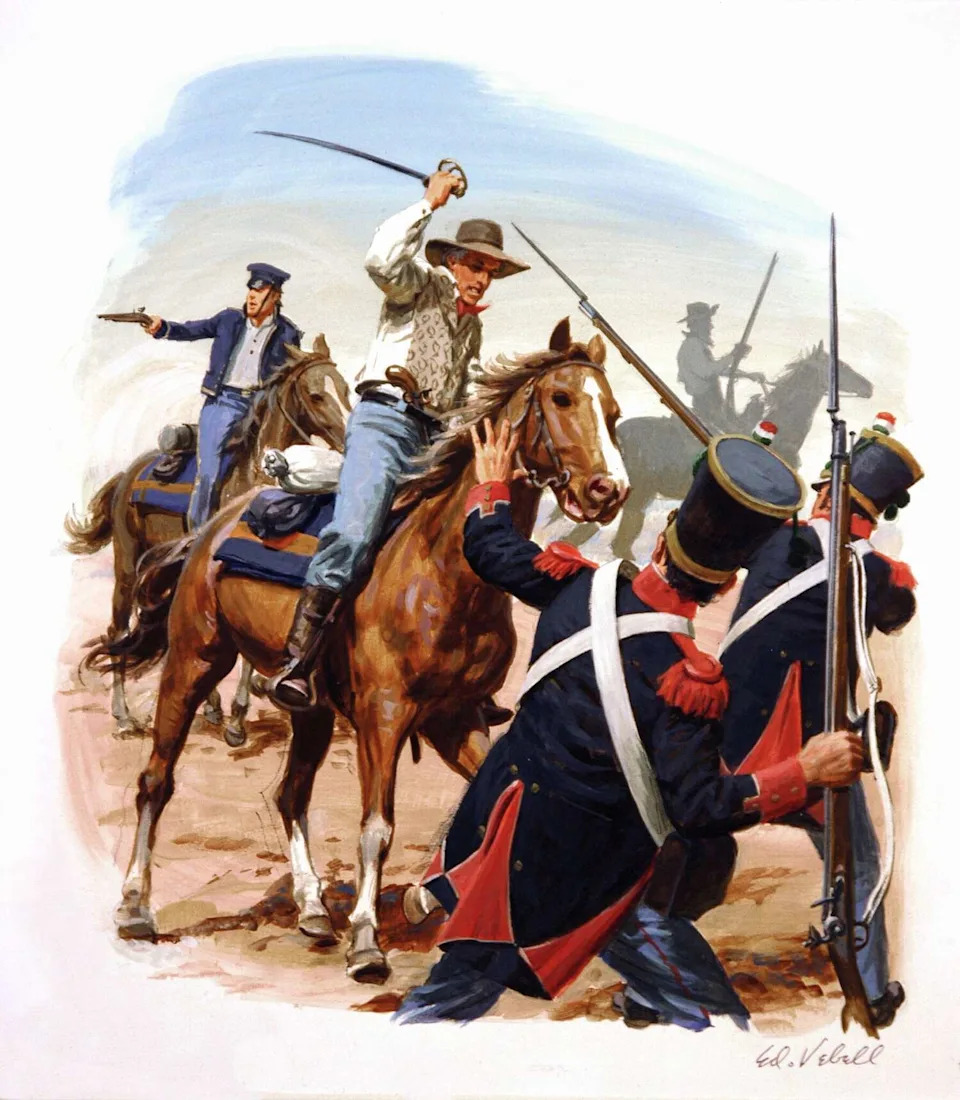 A painting depicting Sam Houston at Battle of San Jacinto on April 21, 1836 near present-day La Porte. (Ed Vebell/Getty Images)