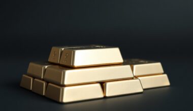 A high-end, photorealistic studio still-life photograph featuring a stack of polished metal ingots or bars in a muted metallic color palette, conceptually representing the financial performance and capital strength of Cheniere Energy.