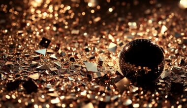 An extreme close-up of shimmering sequins and shattered glass, capturing the glamour and energy of a country music video production.