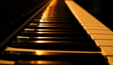 An extreme close-up photograph of a piano keyboard