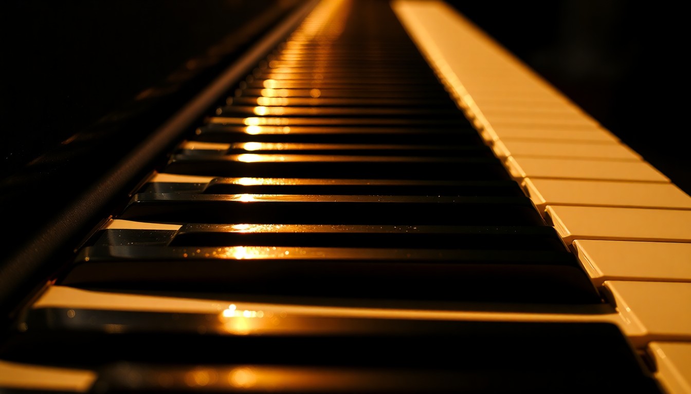 An extreme close-up photograph of a piano keyboard