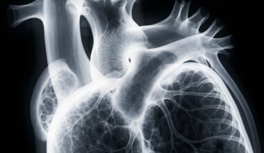 An extreme close-up X-ray photograph of a human heart, revealing the intricate structure of the organ