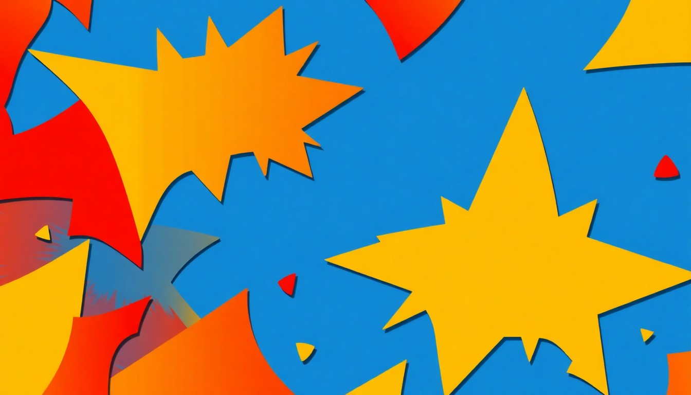 An abstract, minimalist illustration featuring bold, geometric shapes in vibrant colors, capturing the energy and nostalgia of a beloved video game franchise adapted for the big screen.