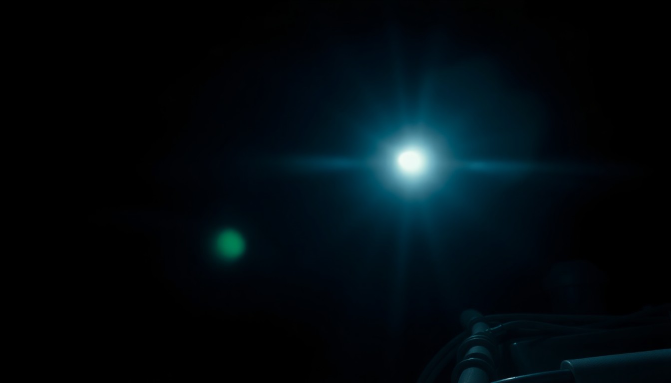 An extreme close-up photograph of a boat motor or other nautical equipment, lit dramatically with a harsh flash to create a stark, gritty, investigative aesthetic, conceptually representing the crackdown on a human smuggling operation.