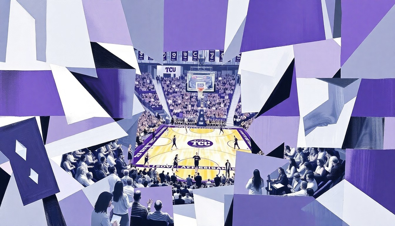 A fractured, multi-perspective painting depicting the action of a women