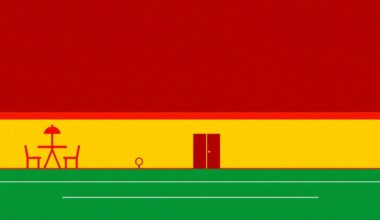 A minimalist illustration using bold geometric shapes and primary colors to represent the concept of restaurant price inflation, with Lubbock