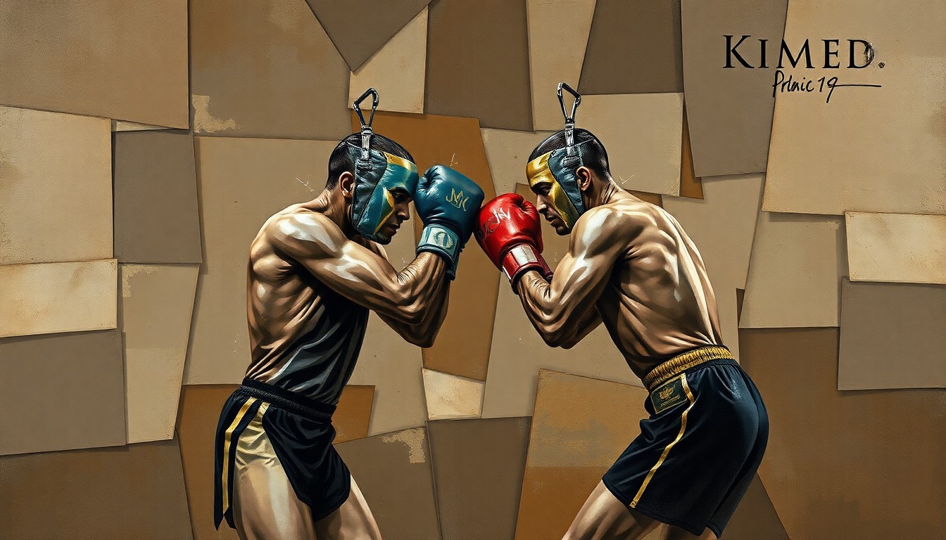A cubist-style painting depicting a boxer