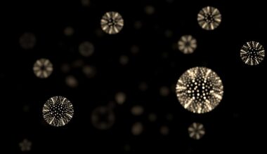 An abstract, high-contrast close-up photograph of shimmering, orb-like shapes against a pitch-black background, conceptually representing the mysterious UFO sighting described by country singer Kacey Musgraves.