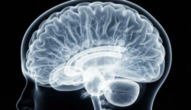 A translucent, ghostly X-ray photograph revealing the intricate structure of a human brain, with glowing neural pathways and synaptic connections, conceptually representing the mind-body focus of the wellness conference.