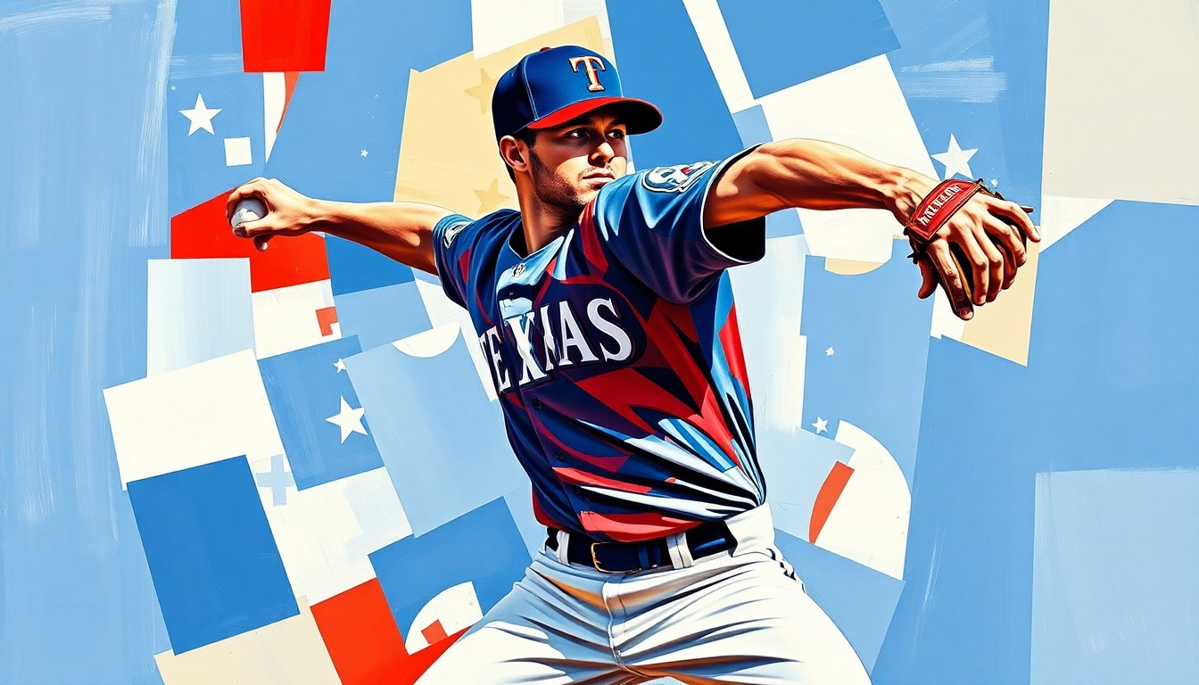A cubist, geometric painting depicting a baseball pitcher
