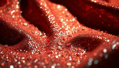 An extreme close-up of shimmering, textured fabrics in a high-contrast, high-fashion style, conceptually representing the luxurious and celebratory nature of Ella Langley
