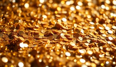 An extreme close-up of shimmering gold and silver sequins, capturing the glamour and luxury associated with Hollywood red carpets and celebrity culture.