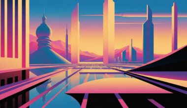A bold, geometric illustration featuring sweeping, airbrushed gradients and towering, streamlined architectural forms, conceptually representing the challenges and disappointments of travel booking around major events.
