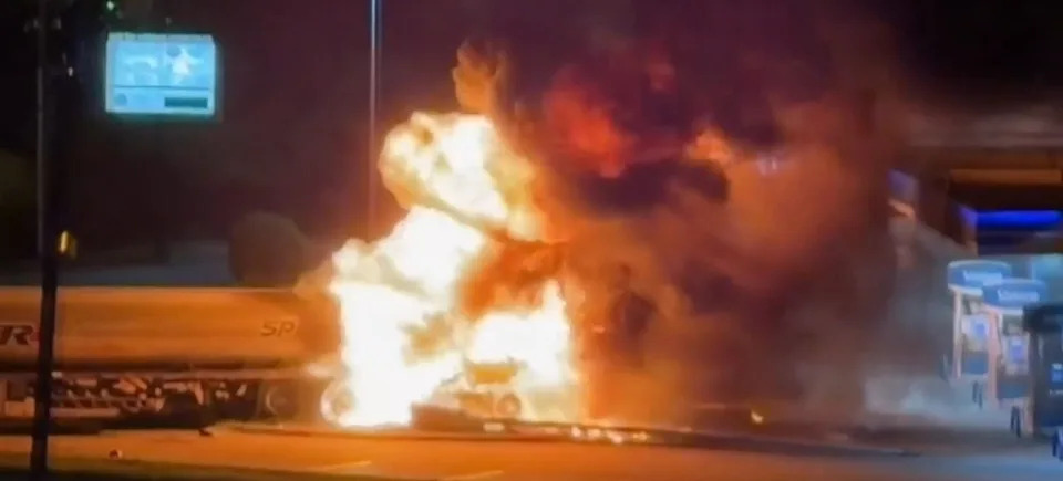 truck gasoline catches on fire