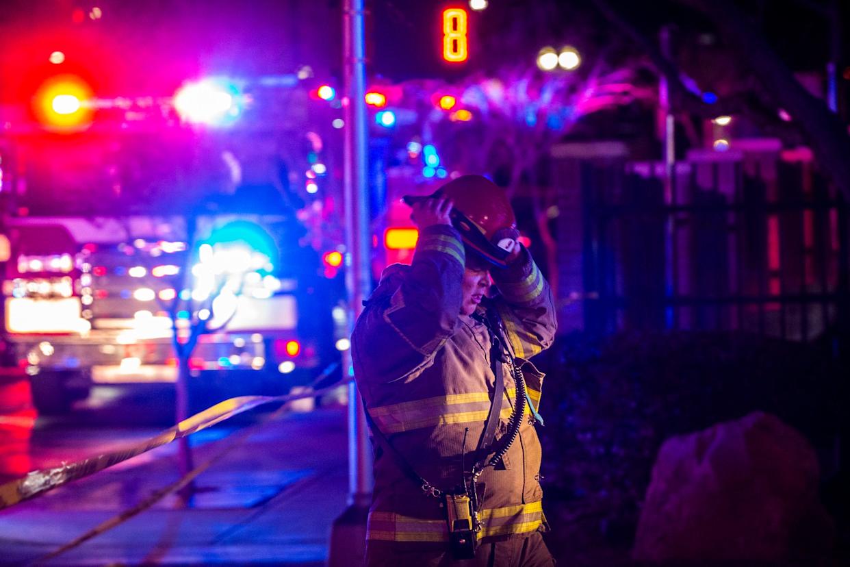 El Paso firefighters battled a large fire in two vacant houses on Magoffin Avenue on Saturday night, April 18. File photo of firefighters at a fire.