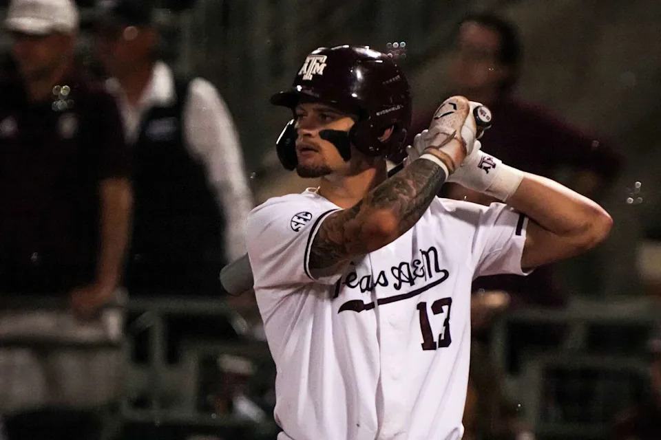 Texas A&M outfielder Caden Sorrell (13) steps up to bat during the Lone Star Showdown against Texas at Blue Bell Park on Friday, April 10, 2026 in College Station, Texas. (Aaron E. Martinez/Austin American-Statesman)