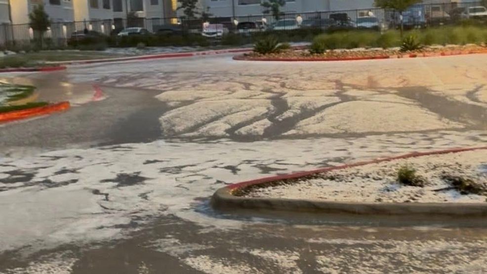 Photos from Georgetown show hail blanketing parking lots and roadways. (Photo: Ryan Birckett)