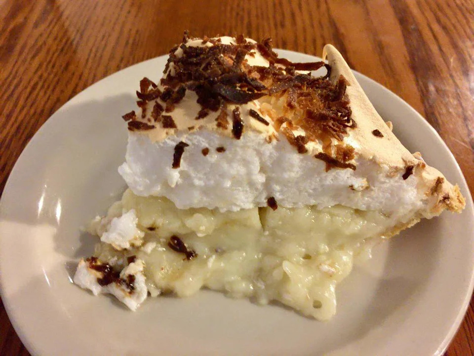 Coconut meringue pie is usually served Thursdays at Carshon’s Deli in Fort Worth.