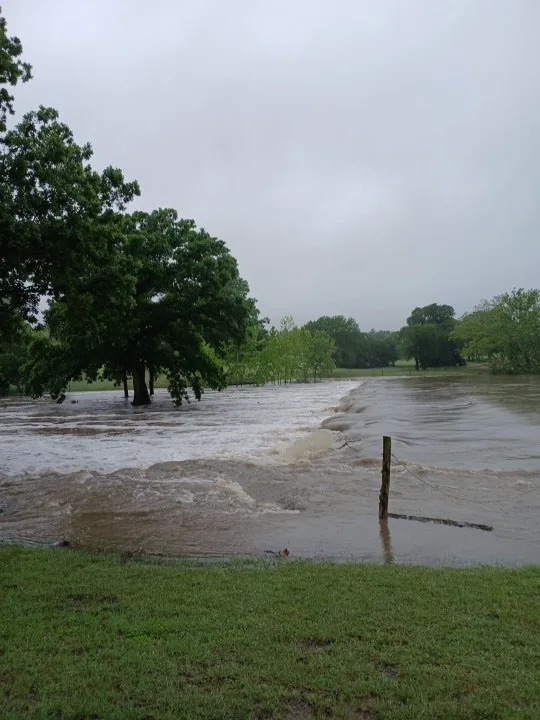 Flooded water crossing at the pond and dam at Legacy Park Sun in Georgetown, Texas on April 21, 2026 (KXAN Viewer/ Mark Elley)