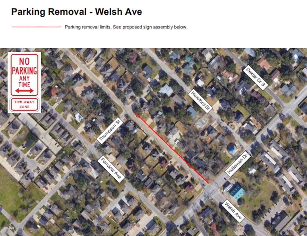 Proposed removal of parking from Holleman Drive to Thompson Street.