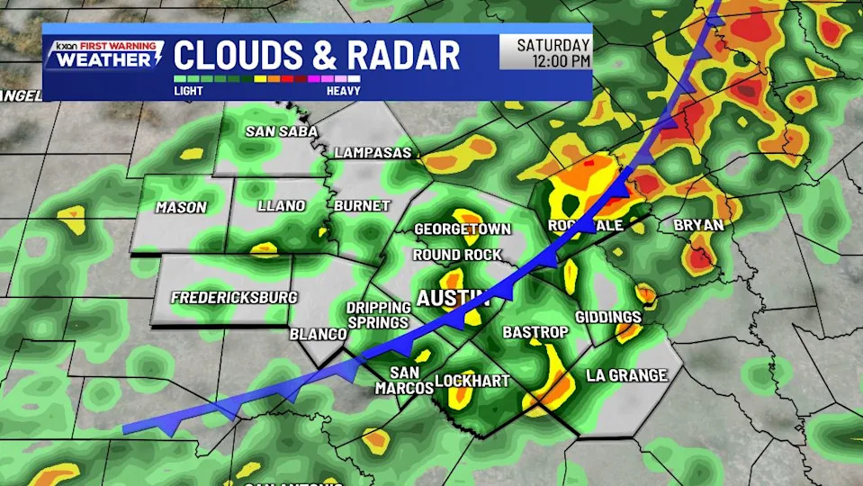 Rain and thunderstorms over Central Texas