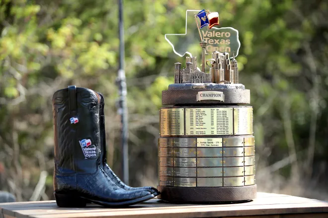 The trophy at the Valero Texas Open.