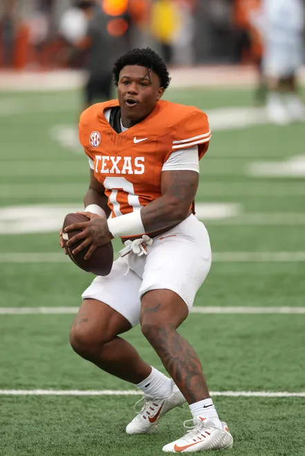 AUSTIN, TEXAS - APRIL 18: Raleek Brown #0 of the Texas Longhorns warms up before the Texas Spring Football Game at Darrell K Royal-Texas Memorial Stadium on April 18, 2026 in Austin, Texas. (Photo by Scott Wachter/Getty Images for ONIT)