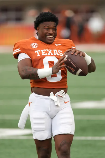 AUSTIN, TEXAS - APRIL 18: Raleek Brown #0 of the Texas Longhorns warms up before the Texas Spring Football Game at Darrell K Royal-Texas Memorial Stadium on April 18, 2026 in Austin, Texas. (Photo by Scott Wachter/Getty Images for ONIT)