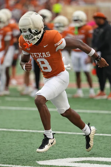 AUSTIN, TEXAS - APRIL 18: Cam Coleman #8 of the Texas Longhorns runs a route during the Texas Spring Football Game at Darrell K Royal-Texas Memorial Stadium on April 18, 2026 in Austin, Texas. (Photo by Scott Wachter/Getty Images for ONIT)