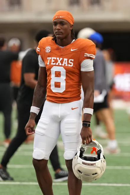 AUSTIN, TEXAS - APRIL 18: Cam Coleman #8 of the Texas Longhorns during the Texas Spring Football Game at Darrell K Royal-Texas Memorial Stadium on April 18, 2026 in Austin, Texas. (Photo by Scott Wachter/Getty Images for ONIT)