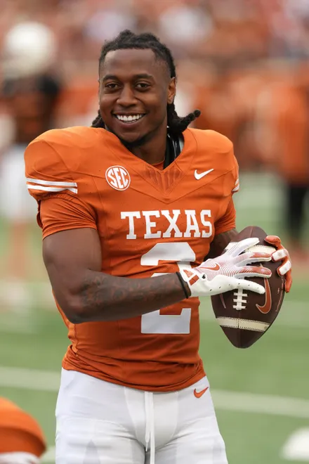 AUSTIN, TEXAS - APRIL 18: Running back Hollywood Smothers #2 of the Texas Longhorns warms up before the Texas Spring Football Game at Darrell K Royal-Texas Memorial Stadium on April 18, 2026 in Austin, Texas. (Photo by Scott Wachter/Getty Images for ONIT)