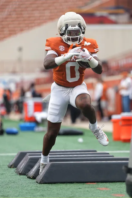 AUSTIN, TEXAS - APRIL 18: Raleek Brown #0 of the Texas Longhorns runs a practice drill before the Texas Spring Football Game at Darrell K Royal-Texas Memorial Stadium on April 18, 2026 in Austin, Texas. (Photo by Scott Wachter/Getty Images for ONIT)