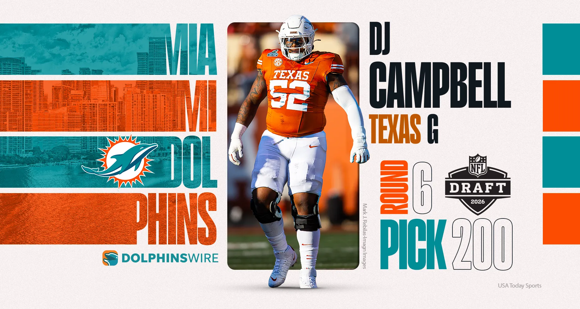 Dolphins select Texas guard DJ Campbell with pick No. 200