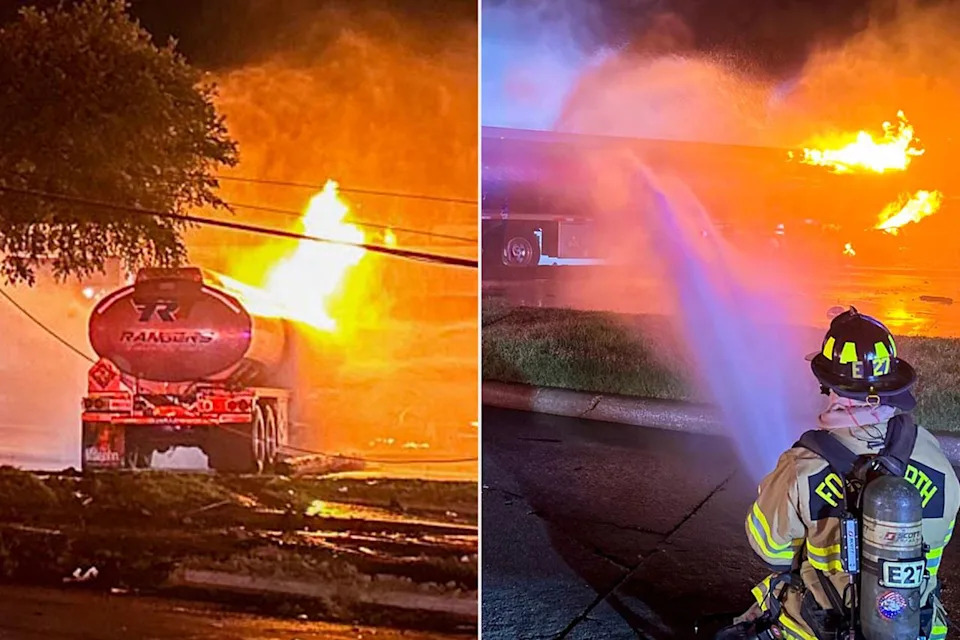 An 18-wheeler erupted into flames following a crash in Fort Worth, Texas.Credit: Craig Trojacek/Fort Worth Fire Dept.