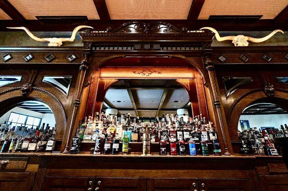 The bar area in the lobby at the Bowie House hotel in Fort Worth on Tuesday, Nov. 28, 2023.