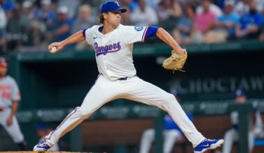 Texas Rangers starting pitcher Jacob deGrom throws a pitch to the Baltimore Orioles during the fourth inning of a baseball game Tuesday, July 1, 2025, in Arlington, Texas. (AP Photo/Julio Cortez)