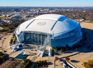 arial shot of AT&T Stadium in Arlington, TX, where 2026 FIFA World Cup games will be held