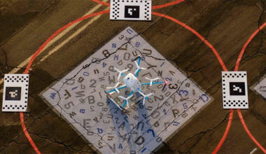 An MK30 drone on a landing pad. Amazon began commercial drone service with the MK30 in College Station, Texas, and the Phoenix metro area in November 2024. [Photo: Amazon]