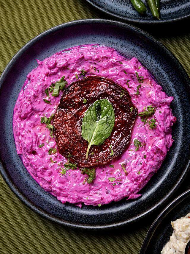 Pink Sultan red beet dip with yogurt at Beren Meze & Grill House.