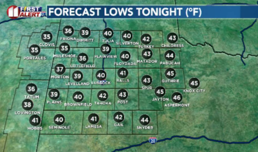 It'll be a chilly night as we drop down to around 40 degrees for most of the area, give or...
