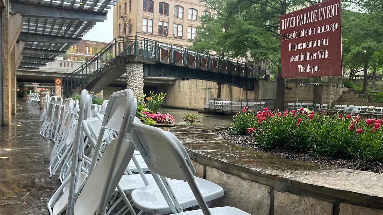 The chairs that fill the River Walk during Fiesta