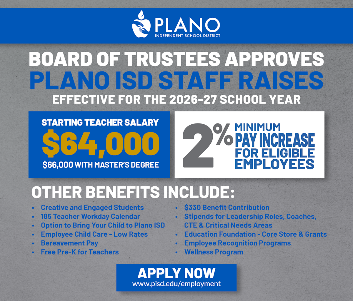 Plano ISD Board Approves 2026-2027 Compensation Plan