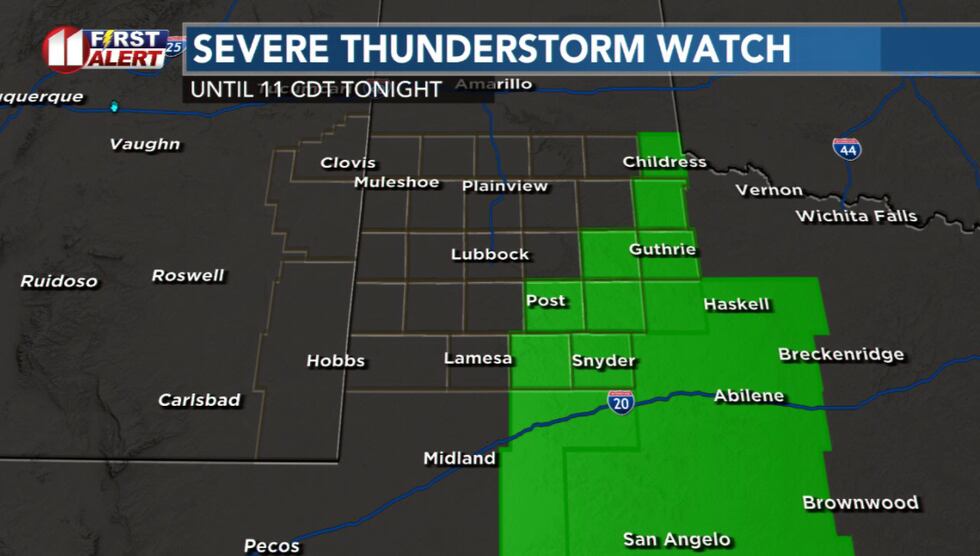 A Severe Thunderstorm Watch is in effect until 11 PM CDT for the eastern and southeastern KCBD...