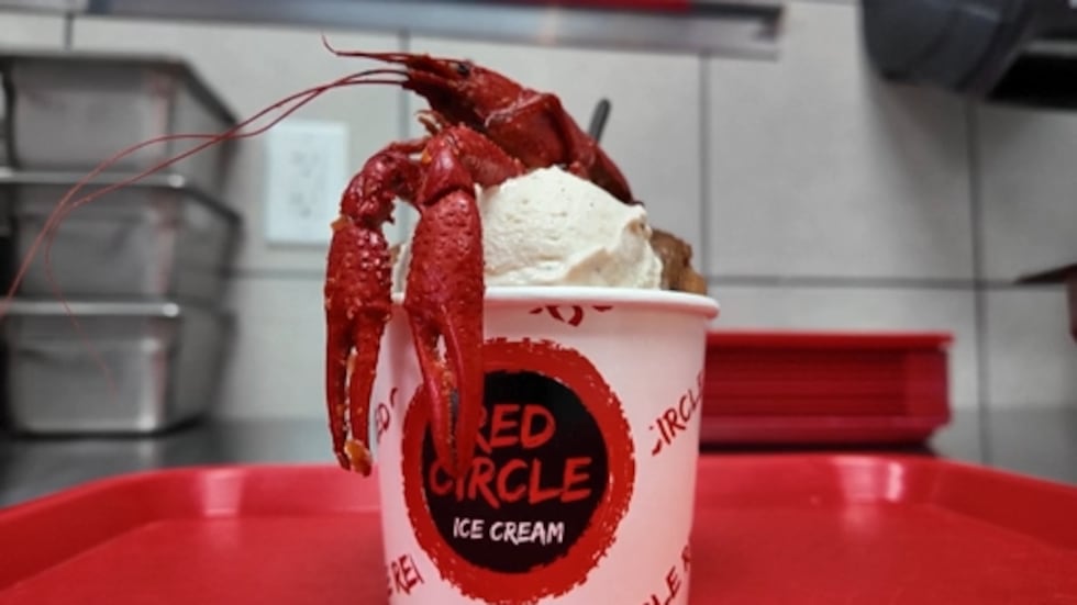 Red Circle Ice Cream in Houston serves crafish ice cream during the peak spring season.